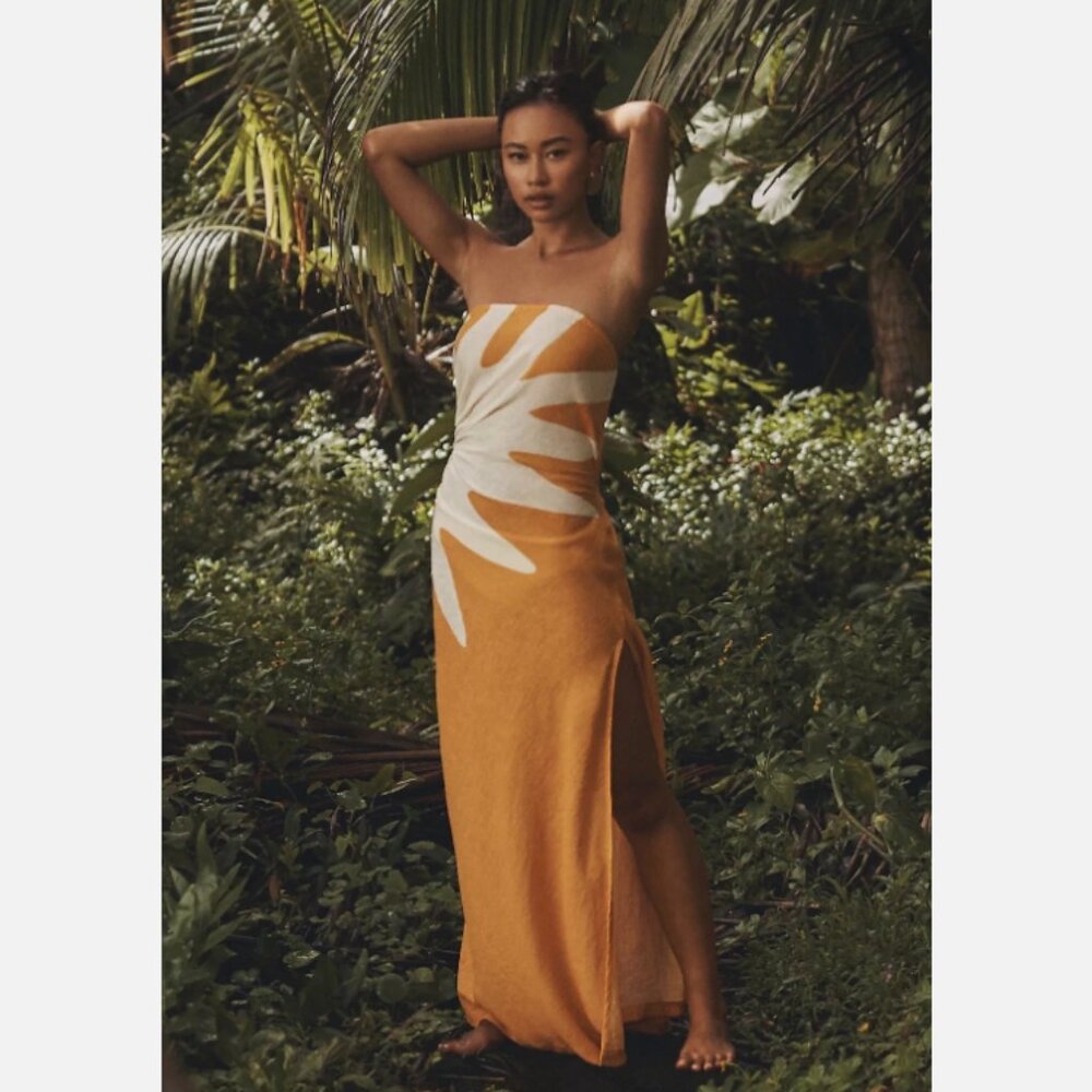 Brand New by Anthropologie Celandine Strapless Cutout Linen Blend Dress